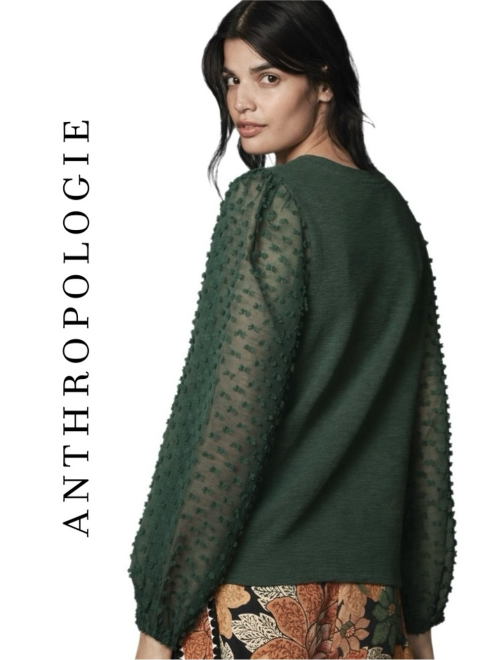 Anthropologie Maeve Textured-Sleeve Top